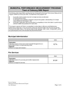 MUNICIPAL PERFORMANCE MEASUREMENT PROGRAM Town of Cobourg 2006 Report The Ministry of Municipal Affairs and Housing has introduced the Municipal Performance Measurement Program (MPMP) as of the year[removed]The objectives 