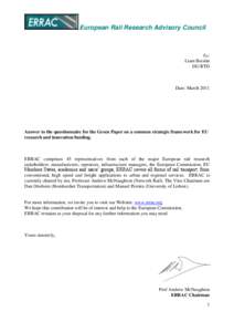 European Rail Research Advisory Council  To: Liam Breslin DG RTD