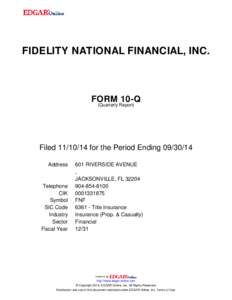 FIDELITY NATIONAL FINANCIAL, INC.  FORM 10-Q (Quarterly Report)