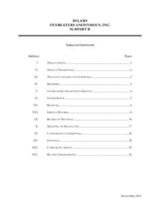 BYLAWS OVEREATERS ANONYMOUS, INC. SUBPART B TABLE OF CONTENTS ARTICLE
