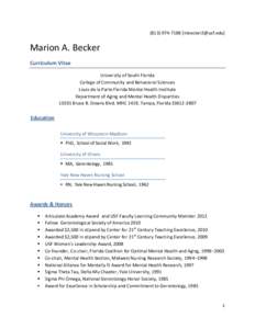 ( []  Marion A. Becker Curriculum Vitae University of South Florida College of Community and Behavioral Sciences
