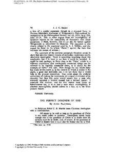 PLANTINGA, ALVIN, The Perfect Goodness of God , Australasian Journal of Philosophy, p.70 PLANTINGA, ALVIN, The Perfect Goodness of God , Australasian Journal of Philosophy, p.70