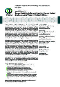 Evidence-Based Complementary and Alternative Medicine Special Issue on Korean Medicine in General Practice: Current Status, Challenges, and Vision in Clinical Evidence