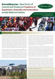 Burma/Myanmar: New Forms of Control and Threats to Freedoms of Expression, Assembly and Association amidst Reforms Fanfare International Fact-Finding Mission