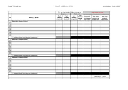 Tableau II - Listes de prix - a) Hôtels  Annexe VI: Offre de prix Contrat-cadre n° PO[removed]C4