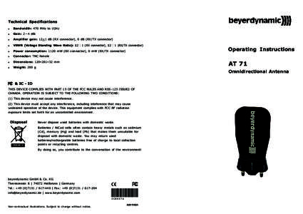 Technical Specifications ! Bandwidth: 470 MHz to 1GHz  !