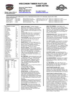WISCONSIN TIMBER RATTLER GAME NOTES Midwest League Affiliate of the Milwaukee Brewers