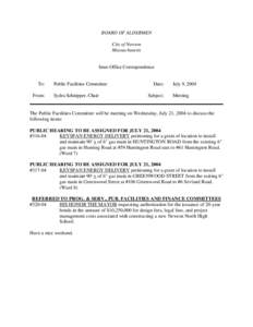 BOARD OF ALDERMEN City of Newton Massachusetts Inter-Office Correspondence