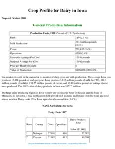 Crop Profile for Dairy in Iowa Prepared October, 2000 General Production Information Production Facts, 1998 (Percent of U.S. Production) Rank: