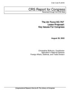 The Air Force KC-767  Lease Proposal: Key Issues For Congress