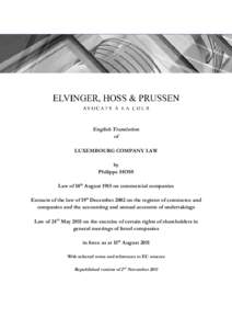 English Translation of LUXEMBOURG COMPANY LAW by Philippe HOSS Law of 10th August 1915 on commercial companies