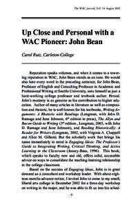 The WAC Journal, Vol. 14: AugustUp Close and Personal with a WAC Pioneer: John Bean