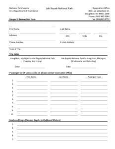 National Park Service  U.S. Department of the Interior      Ranger III Reservation Form 