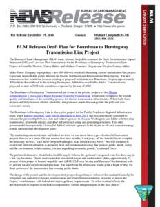 BLM Releases Draft Plan for Boardman to Hemingway Transmission Line Project