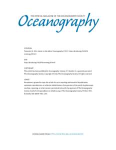Oceanography THE OFFICIAL MAGAZINE OF THE OCEANOGRAPHY SOCIETY CITATION Tomczak, M[removed]Letter to the editor. Oceanography 27(2):7, http://dx.doi.org[removed]oceanog[removed].