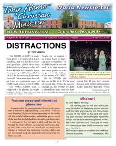 World Newsletter  Churches Worldwide N E W J E RU S A L E M Pastor Tony Alamo