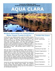 University of Nevada, Reno Graduate Program of Hydrologic Sciences AQUA CLARA Volume 23, Issue 1, Fall 2013