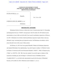 Case 1:14-cv[removed]Document 176 Filed in TXSD on[removed]Page 1 of 5  UNITED STATES DISTRICT COURT FOR THE SOUTHERN DISTRICT OF TEXAS BROWNSVILLE DIVISION __________________________________________