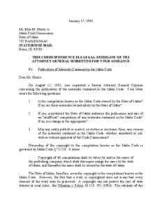 January 15, 1993 Mr. Max M. Sheils, Jr. Idaho Code Commission State of Idaho 707 North 8th Street STATEHOUSE MAIL