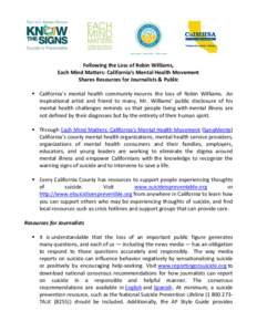 Mental health / Medicine / Positive psychology / Mental disorder / Suicide / Lifeline / California Mental Health Services Act / National Institute of Mental Health / Psychiatry / Health / Suicide prevention