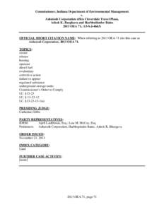 Commissioner, Indiana Department of Environmental Management v. Ashutosh Corporation d/b/a Cloverdale Travel Plaza, Ashok K. Barghava and Harbhubinder Bains 2013 OEA 71, (13-S-J-4663)