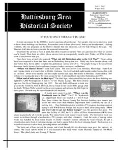 Vol.15 No2 Winter 2012 HAHS MUSEUM Hattiesburg Area Historical Society