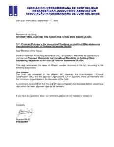 ASO CIACION I NTERAMERICA NA DE CONTABILI DAD I NTERAM ER ICAN A CCOUNTING ASSO CIATION AS SOCIAÇÃO INTERA MERICANA DE CO NTABILI DADE San Juan, Puerto Rico, September 11th, 2014  Members of the Group