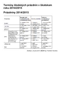 Termíny školských prázdnin v školskom roku[removed]Prázdniny[removed]Bardejov, 22. júna[removed]SŠJH Ing. František Haluška)