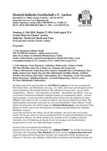 Deutsch-Indische Gesellschaft e.V. Aachen Hasenfeld 2 d, 52066 Aachen, Fon/Fax: +[removed]removed] / www.digaachen.de Konto: Sparkasse Aachen (BLZ[removed]Nr[removed]IBAN: DE20[removed]0065 1