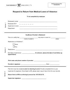Submit via Secure eFax: Request to Return from Medical Leave of Absence To be completed by employee