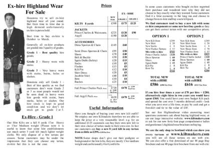 Ex-hire Highland Wear For Sale Houstons try to sell ex-hire highland wear all year round. But from time to time due to high demand unfortunately