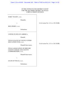 Case 2:13-cv[removed]Document 162 Filed in TXSD on[removed]Page 1 of 22  IN THE UNITED STATES DISTRICT COURT FOR THE SOUTHERN DISTRICT OF TEXAS CORPUS CHRISTI DIVISION