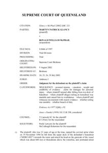 SUPREME COURT OF QUEENSLAND CITATION: Glancy v McPhailQSC 221  PARTIES: