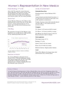 Women’s Representation in New Mexico Parity Ranking: 11th of 50 Levels of Government  Score of 24: Ten points for current Governor