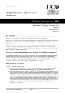 HRPF: PositionDescription  College of Education, Health and Human Development  Position Description (PD)