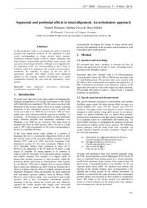 10 TH ISSP · C OLOGNE , 5 – 8 M AYSegmental and positional effects in tonal alignment: An articulatory approach Henrik Niemann, Martine Grice & Doris Mücke IfL Phonetik, University of Cologne, Germany {henrik.