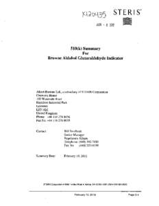 S TER I S JUN - 4 2012a 510(k) Summary For Browne Aldahol Glutaraldehyde Indicator