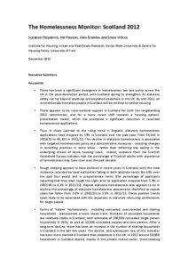 The	
  Homelessness	
  Monitor:	
  Scotland	
  2012	
   Suzanne	
  Fitzpatrick,	
  Hal	
  Pawson,	
  Glen	
  Bramley	
  and	
  Steve	
  Wilcox	
  	
   Institute	
  for	
  Housing,	
  Urban	
  and	
  Real	
  Estate	
  Research,	
  Heriot-­‐Watt	
  University	
  &	
  Centre	
  for	
  