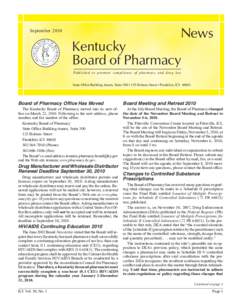 News  September 2010 Kentucky Board of Pharmacy