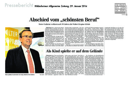 Pressebericht  Hildesheimer Allgemeine Zeitung, 29. Januar 2014 Hildesheim