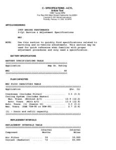 C - SPECIFICATIONS - 4-CYL Article Text 1989 Toyota MR2 For Rse 555 Main Street Clarksville Va[removed]Copyright © 1997 Mitchell International Thursday, February 14, [removed]:32PM