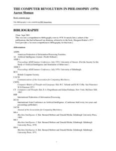 THE COMPUTER REVOLUTION IN PHILOSOPHY[removed]Aaron Sloman Book contents page This Bibliography is also available in PDF format here.  BIBLIOGRAPHY