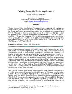 Defining Paraphilia: Excluding Exclusion Author: Andrew C. Hinderliter Department of Linguistics