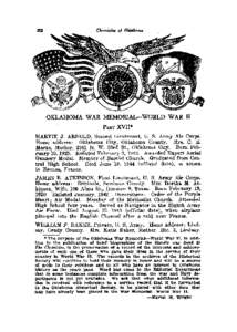 OKLAHOMA WAR MEMORIAL-WORLD PART XVII* WAR I1  HARVIE J. ARNOLD, Second Lieutenant, U. S. Army Air Corps.