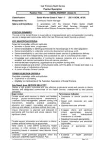 East Wimmera Health Service  Position Description Position Title:  SOCIAL WORKER (Grade 1)