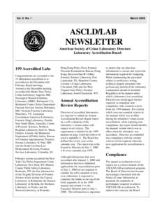 Vol. 6 No. 1  March 2000 ASCLD/LAB NEWSLETTER