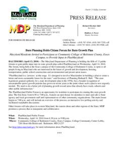 FOR IMMEDIATE RELEASE - APRIL 13, 2010: State Planning Holds Public Input Forum
