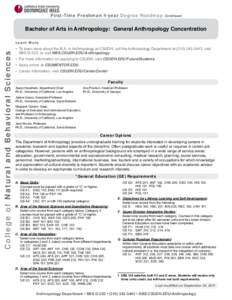 First Time Freshman 4-Year Degree Roadmap for Bachelor of Arts in Anthropology:  General Anthropology Concentration