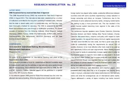 RESEARCH NEWSLETTER NoOctoberLATEST NEWS DNB Household Survey received Data Seal of Approval