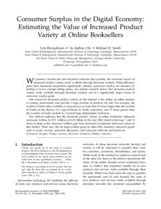 Microeconomics / Demand / Pricing / Electronic commerce / Online shopping / Amazon.com / Erik Brynjolfsson / Compensating variation / Yu (Jeffrey) Hu / Economics / Marketing / Business